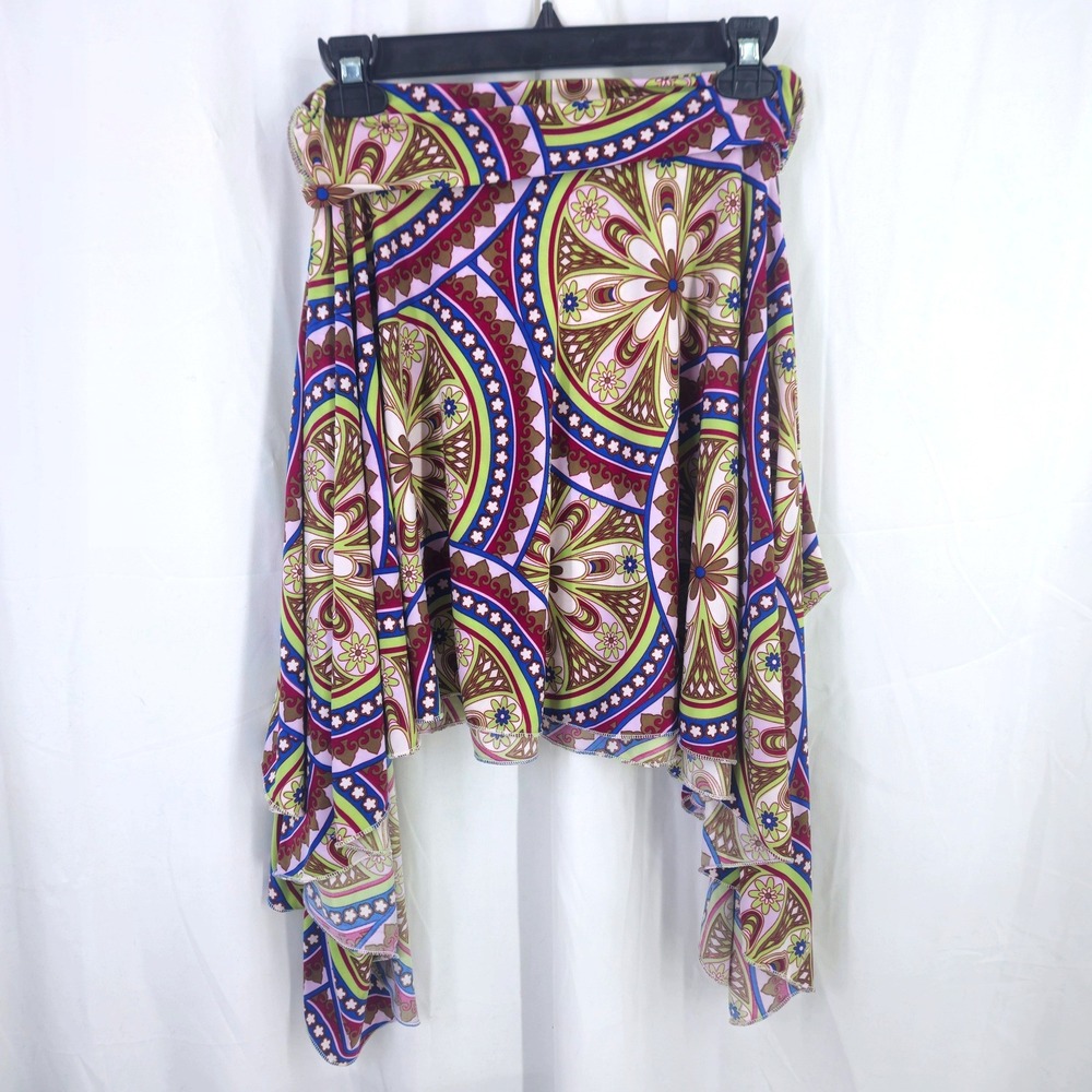 Btg y2k Multicolor Paisley Mandala Print Handkerchief Hem Asymmetrical Skirt Sm - Picture 2 of 10
